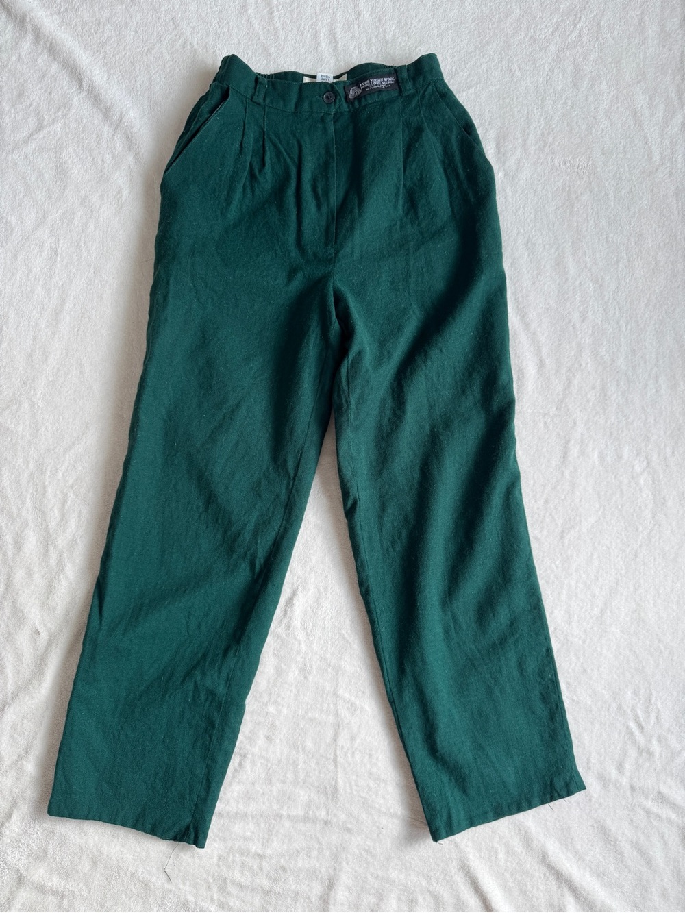 Forest Green 100% Wool Pants, Size Small